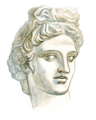 Obraz premium Antique plaster head Apollo. Academic freehand pencil drawing