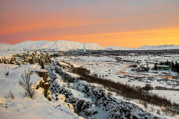 Sunrise over Thingvellir National Park Iceland.