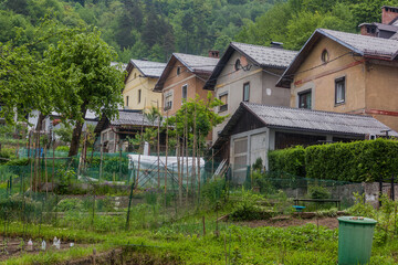 Fototapeta na wymiar Typical old miners' houses in Idrija, Slovenia.