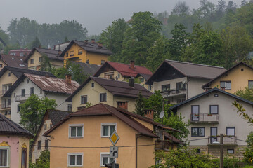 Fototapeta na wymiar Houses in Idrija town, Slovenia.