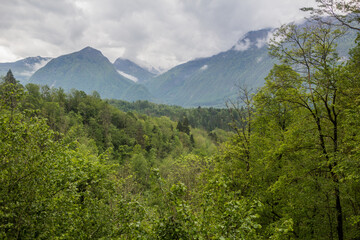 Fototapeta premium Julian Alps landscape near Bovec village, Slovenia