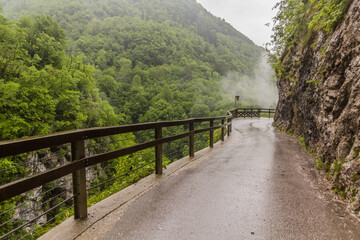 Fototapeta na wymiar Road above Tolmin Gorges (Tolminska Korita), Slovenia