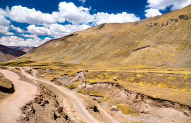Trail to Vinicunca Rainbow Mountain near Cusco in Peru