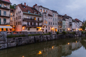Riverside houses in Ljubljana, Slovenia