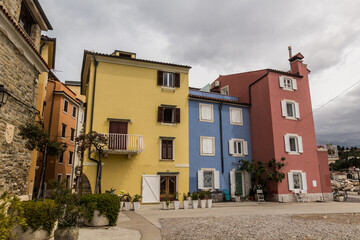 Fototapeta na wymiar Old houses in Piran town, Slovenia