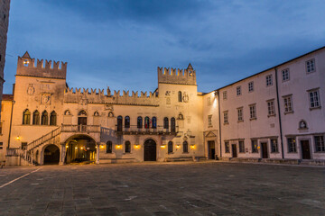 Evening view of the Praetorian Palace at Titov Trg square in Koper, Slovenia
