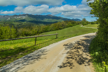 Fototapeta na wymiar Rural road near Predjama castle, Slovenia