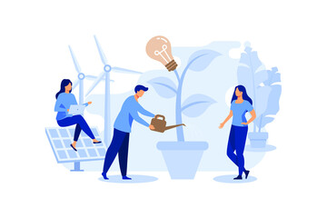 Green Clean Energy Concept, Showing green lifestyle using power from green energy, Suitable for landing page, UI, web, App intro card, and others flat modern design illustration