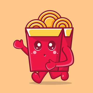 cute noodle box character mascot running isolated cartoon in flat style design