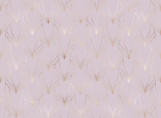 Fototapeta premium Geometric seamless pattern with gold decorative shapes tile.