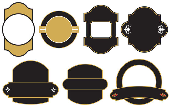 Set of badge or logo shape designs.
Set of seven vector frames, shapes, banners and ornaments designed for making badges, logos or insignias.