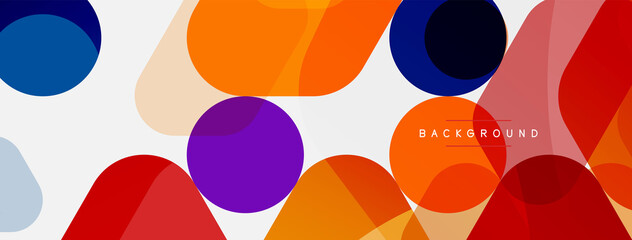 Color bubbles and rounded geometric shapes on white. Vector geometric minimal abstract background for wallpaper, banner, background, landing page