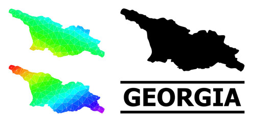 Obraz premium Vector lowpoly rainbow colored map of Georgia with diagonal gradient. Triangulated map of Georgia polygonal illustration.