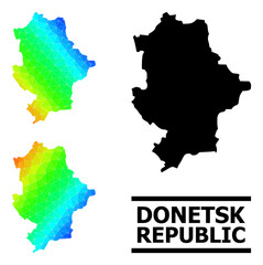 Vector lowpoly rainbow colored map of Donetsk Republic with diagonal gradient. Triangulated map of Donetsk Republic polygonal illustration.