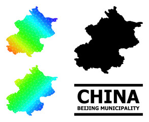 Vector low-poly spectrum colored map of Beijing Municipality with diagonal gradient. Triangulated map of Beijing Municipality polygonal illustration.