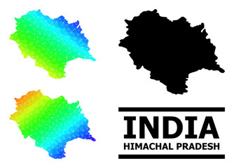 Vector lowpoly rainbow colored map of Himachal Pradesh State with diagonal gradient. Triangulated map of Himachal Pradesh State polygonal illustration.