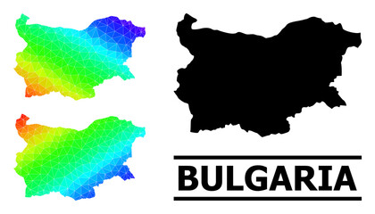 Vector low-poly spectral colored map of Bulgaria with diagonal gradient. Triangulated map of Bulgaria polygonal illustration.