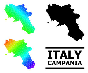 Vector low-poly spectral colored map of Campania region with diagonal gradient. Triangulated map of Campania region polygonal illustration.