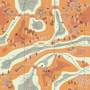 A sample of a seamless pattern that simulates a map from an adventure story.