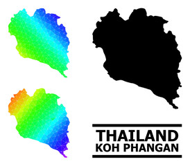 Vector lowpoly rainbow colored map of Koh Phangan with diagonal gradient. Triangulated map of Koh Phangan polygonal illustration.