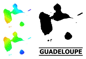 Vector lowpoly spectrum colored map of Guadeloupe with diagonal gradient. Triangulated map of Guadeloupe polygonal illustration.