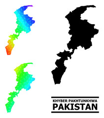 Vector low-poly spectral colored map of Khyber Pakhtunkhwa Province with diagonal gradient. Triangulated map of Khyber Pakhtunkhwa Province polygonal illustration.