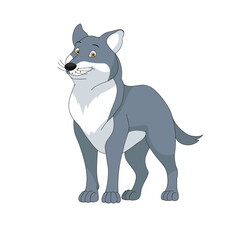Wolf scary and funny beast character cute cartoon for kids isolated. 
