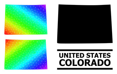 Vector lowpoly spectral colored map of Colorado State with diagonal gradient. Triangulated map of Colorado State polygonal illustration.