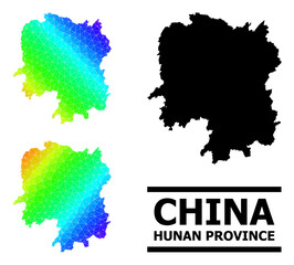 Vector lowpoly spectrum colored map of Hunan Province with diagonal gradient. Triangulated map of Hunan Province polygonal illustration.