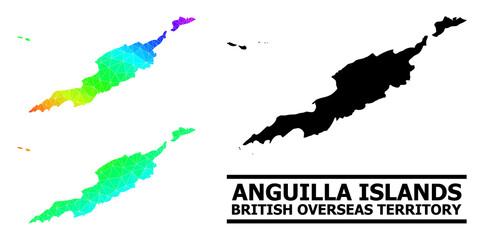 Vector low-poly spectrum colored map of Anguilla Islands with diagonal gradient. Triangulated map of Anguilla Islands polygonal illustration.