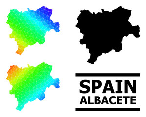 Vector low-poly spectrum colored map of Albacete Province with diagonal gradient. Triangulated map of Albacete Province polygonal illustration.