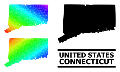 Vector low-poly rainbow colored map of Connecticut State with diagonal gradient. Triangulated map of Connecticut State polygonal illustration.