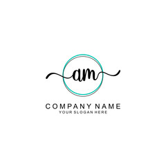 AM Initial handwriting logo with circle hand drawn template vector