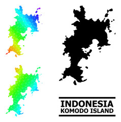 Vector low-poly spectral colored map of Komodo Island with diagonal gradient. Triangulated map of Komodo Island polygonal illustration.