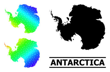 Vector low-poly rainbow colored map of Antarctica with diagonal gradient. Triangulated map of Antarctica polygonal illustration.