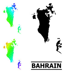 Vector lowpoly rainbow colored map of Bahrain with diagonal gradient. Triangulated map of Bahrain polygonal illustration.