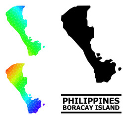 Vector low-poly spectrum colored map of Boracay Island with diagonal gradient. Triangulated map of Boracay Island polygonal illustration.