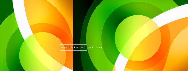 Abstract background with color geometric shapes. Beautiful minimal backdrop with round shapes circles and lines. Geometrical design. Vector illustration