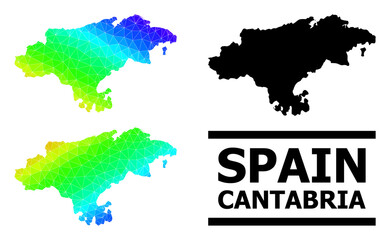 Vector lowpoly spectrum colored map of Cantabria Province with diagonal gradient. Triangulated map of Cantabria Province polygonal illustration.