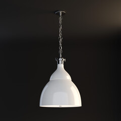 3d Rendering of hanging white pendant light on black background