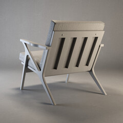 3d Rendering Cavett Wood Chair clay model with neutral background back angled view