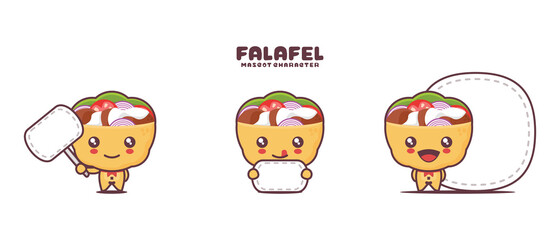 vector Falafel sandwich cartoon mascot, middle eastern traditional food illustration, with blank board banner