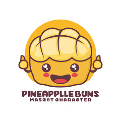 vector pineapple bun cartoon mascot, Hong Kong style bread illustration, suitable for, logos, prints, labels, stickers