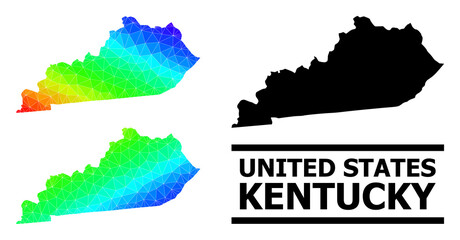 Vector lowpoly rainbow colored map of Kentucky State with diagonal gradient. Triangulated map of Kentucky State polygonal illustration.