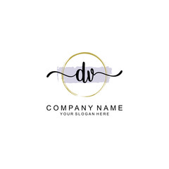 DV Initial handwriting logo with circle hand drawn template vector