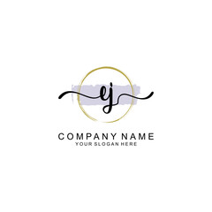 EJ Initial handwriting logo with circle hand drawn template vector