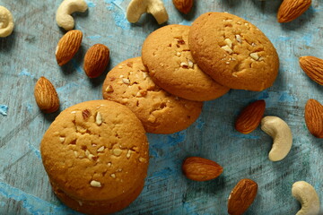 Homemade sugar free vegan  diet cookies with almonds and cashew nuts.
