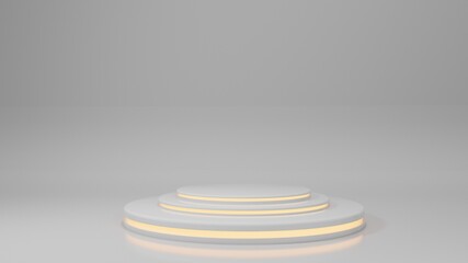 White Illuminated neon lights stage podium for product  presentation 3d render 