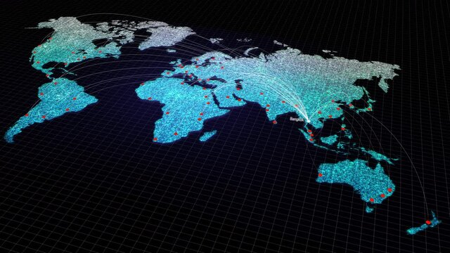 Global connectivity from Bangkok, Thailand to other major cities around the world. Technology and network connection, trading and traveling concept. World map element of this clip furnished by NASA