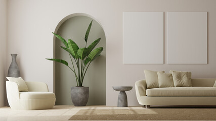 photo frame mockup in clean minimalist scandinavian room. 3d rendering